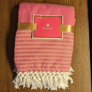 Lilly Pulitzer Pink and Gold striped Beach Blanket